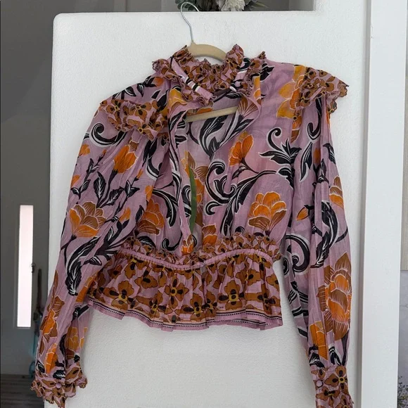 Farm Rio Floral Ruffle Blouse - Pink and Orange - Picture 7 of 7